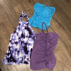 Y2K Halter Top Bundle Teal Blue Jewel Purple Asymmetrical Ruffle Tie-die Halter